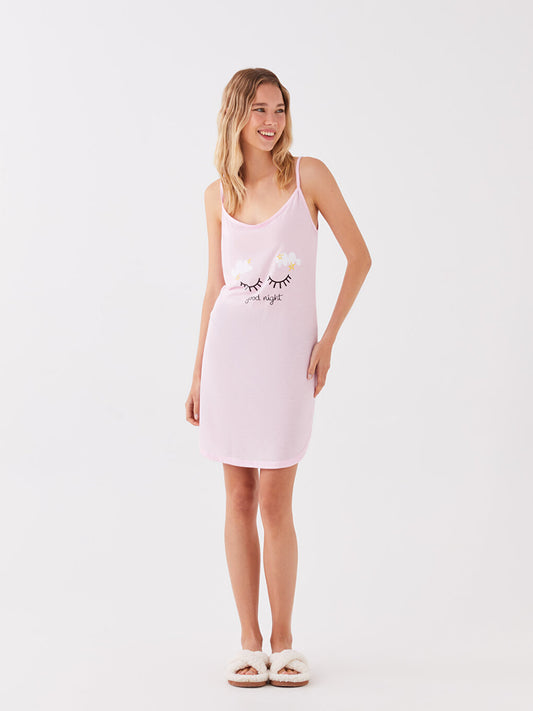 Strappy U-Neck Printed Women's Nightgown