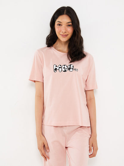 Crew Neck Printed Short Sleeve Women's Pajama Set