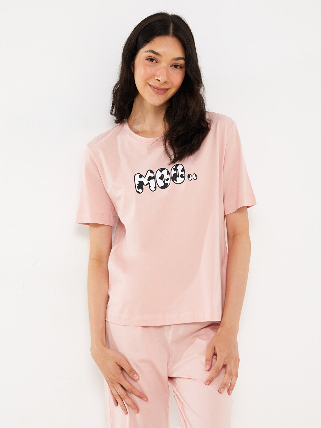 Crew Neck Printed Short Sleeve Women's Pajama Set