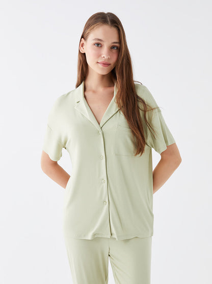 Shirt Collar Plain Short Sleeve Women's Pajama Set