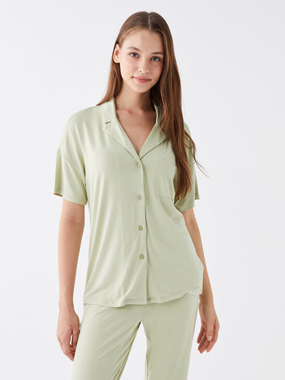 Shirt Collar Plain Short Sleeve Women's Pajama Set