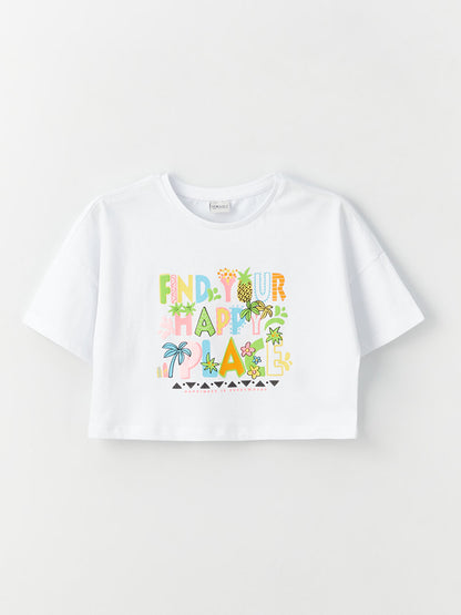 Crew Neck Printed Short Sleeve Girls Crop T-Shirt