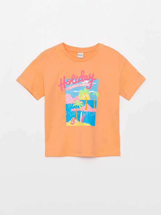 Crew Neck Printed Short Sleeve Girls' T-Shirt