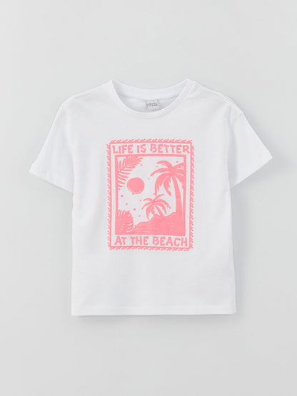 Crew Neck Printed Short Sleeve Girls' T-Shirt