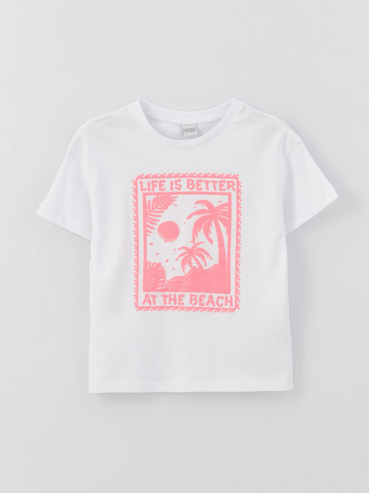 Crew Neck Printed Short Sleeve Girls' T-Shirt