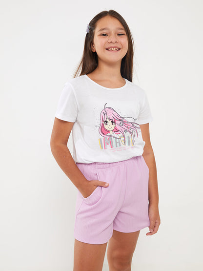 Crew Neck Printed Short Sleeve Girls' T-Shirt