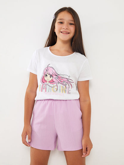 Crew Neck Printed Short Sleeve Girls' T-Shirt