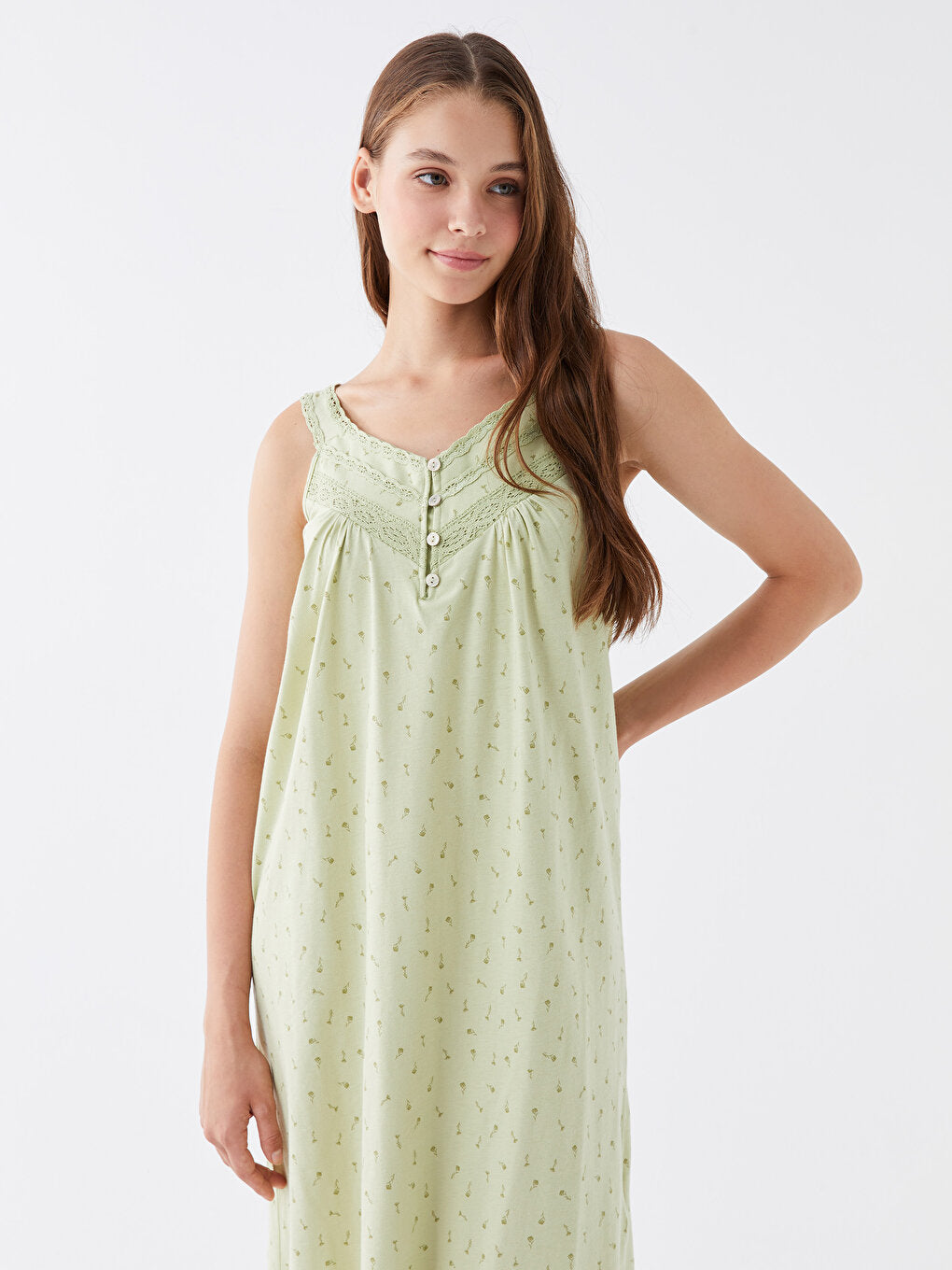 V-Neck Patterned Women's Nightgown