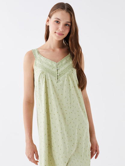 V-Neck Patterned Women's Nightgown