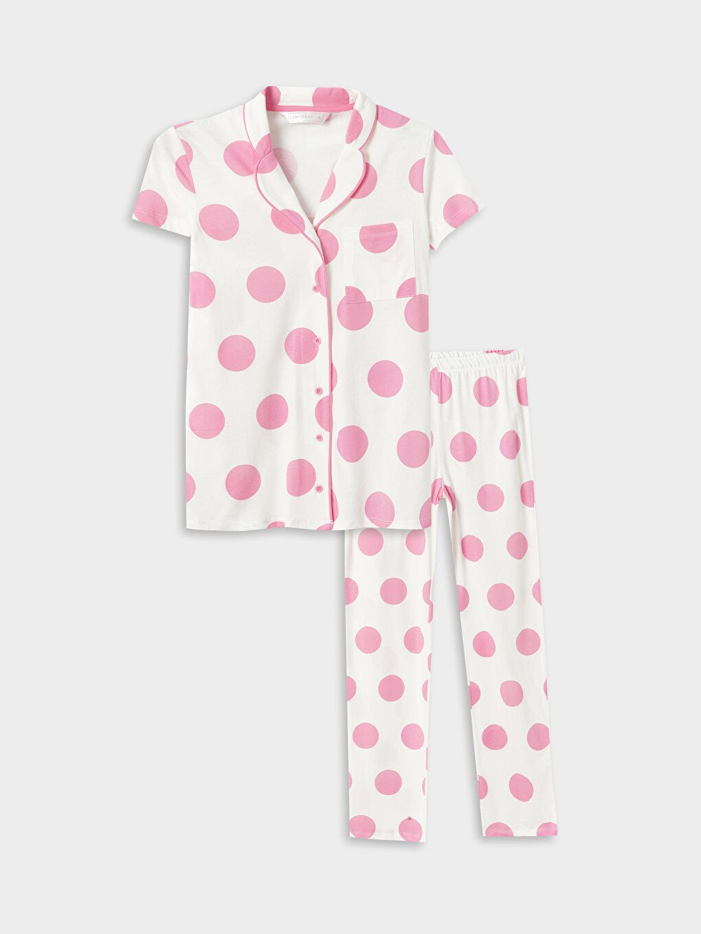 Shirt Collar Polka Dot Short Sleeve Women's Pajama Set