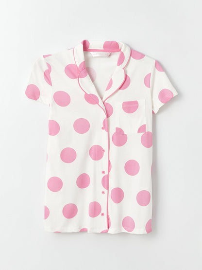 Shirt Collar Polka Dot Short Sleeve Women's Pajama Set