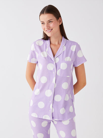 Shirt Collar Polka Dot Short Sleeve Women's Pajama Set