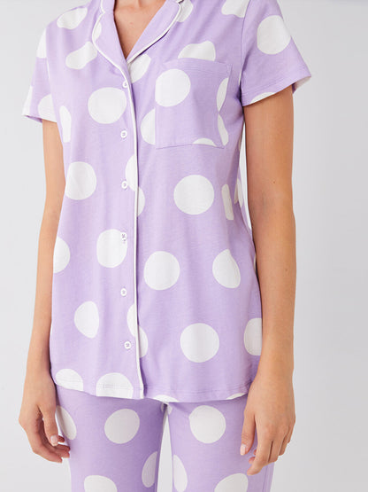 Shirt Collar Polka Dot Short Sleeve Women's Pajama Set