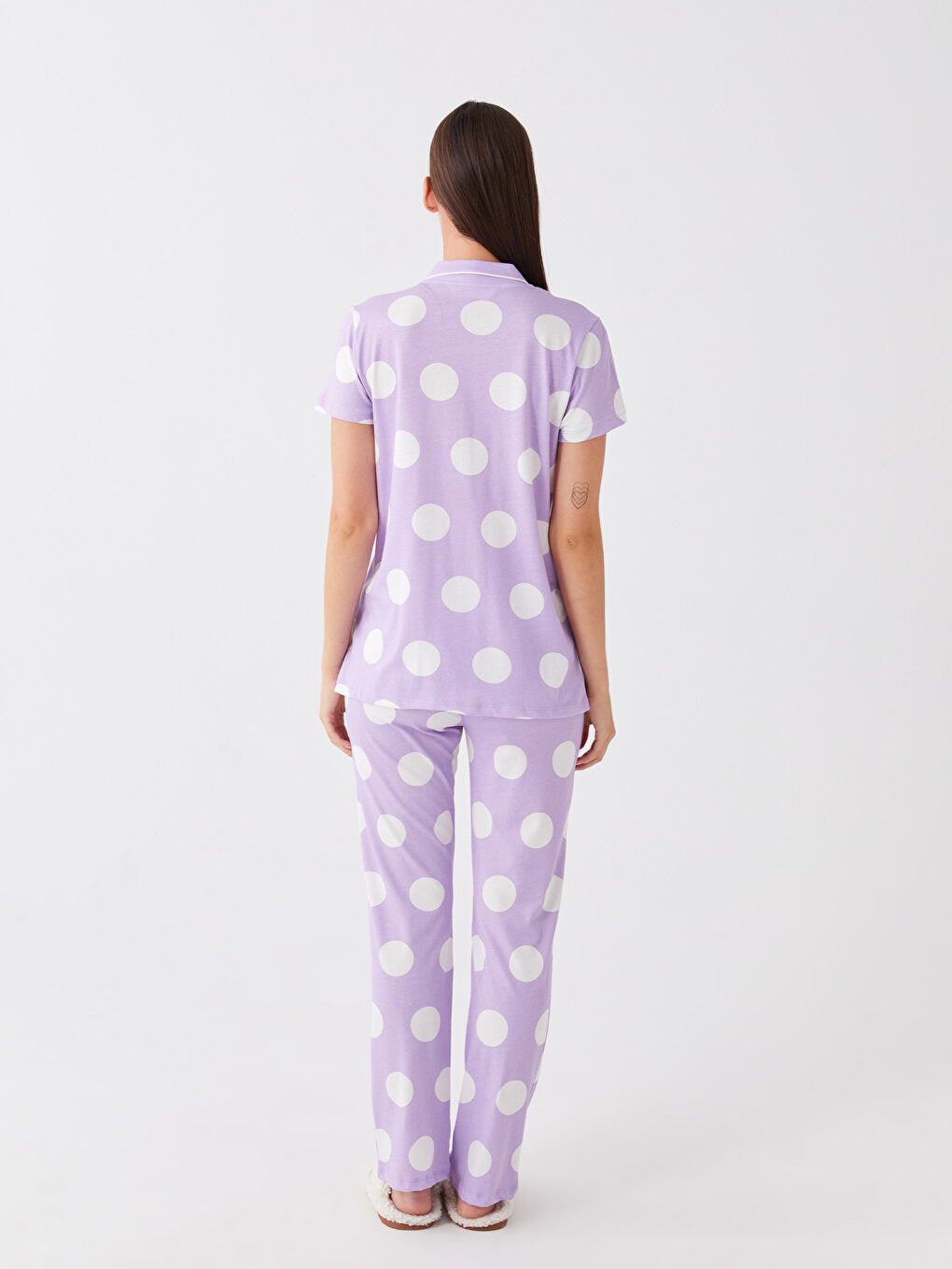 Shirt Collar Polka Dot Short Sleeve Women's Pajama Set