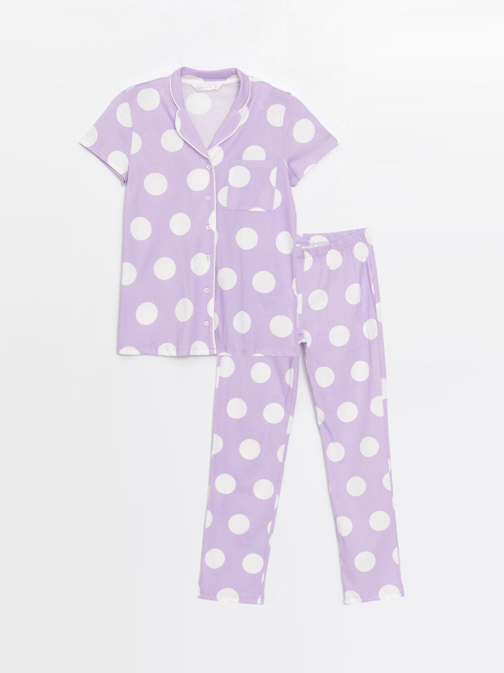 Shirt Collar Polka Dot Short Sleeve Women's Pajama Set