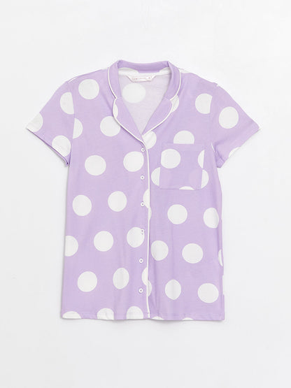 Shirt Collar Polka Dot Short Sleeve Women's Pajama Set