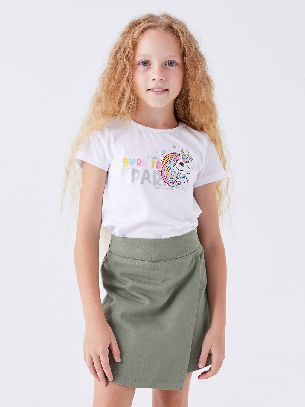 Crew Neck Printed Short Sleeve Girls' T-Shirt