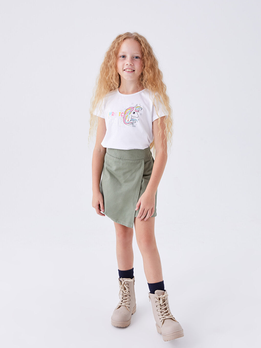 Crew Neck Printed Short Sleeve Girls' T-Shirt