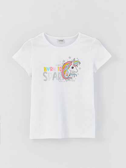 Crew Neck Printed Short Sleeve Girls' T-Shirt