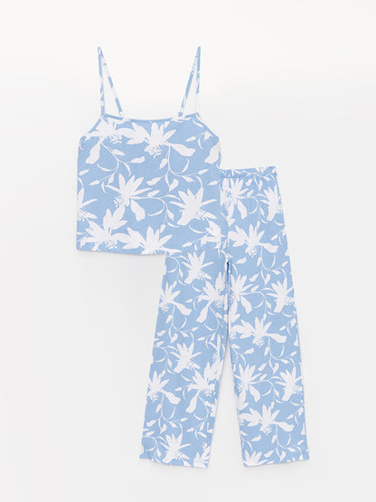 U-Neck Patterned Strap Women's Pajama Set