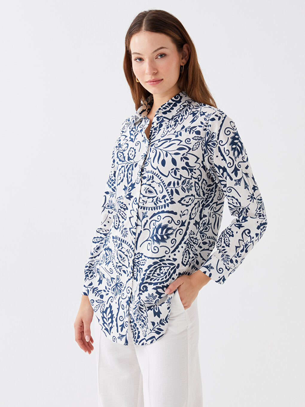 Patterned Long Sleeve Women's Shirt Tunic