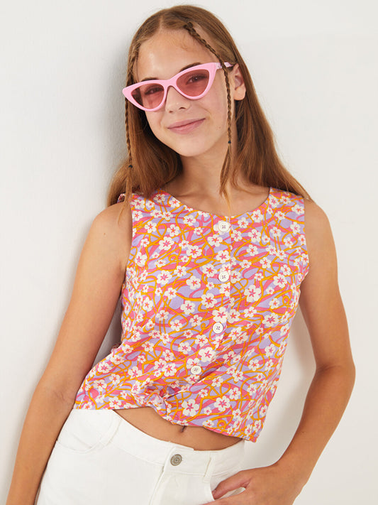 Patterned Girl's Crop Shirt