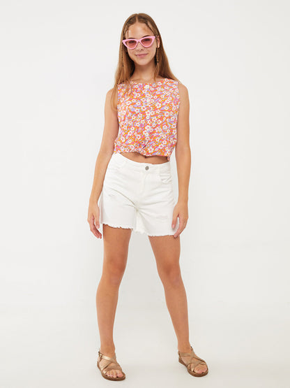 Patterned Girl's Crop Shirt