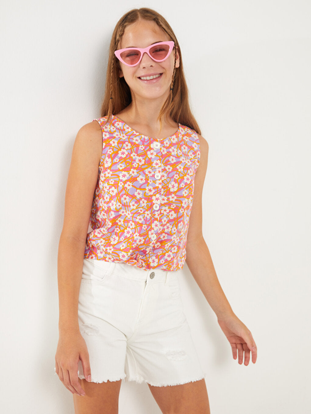 Patterned Girl's Crop Shirt