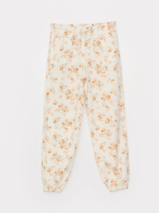 Floral Girls' Trousers with Elastic Waist