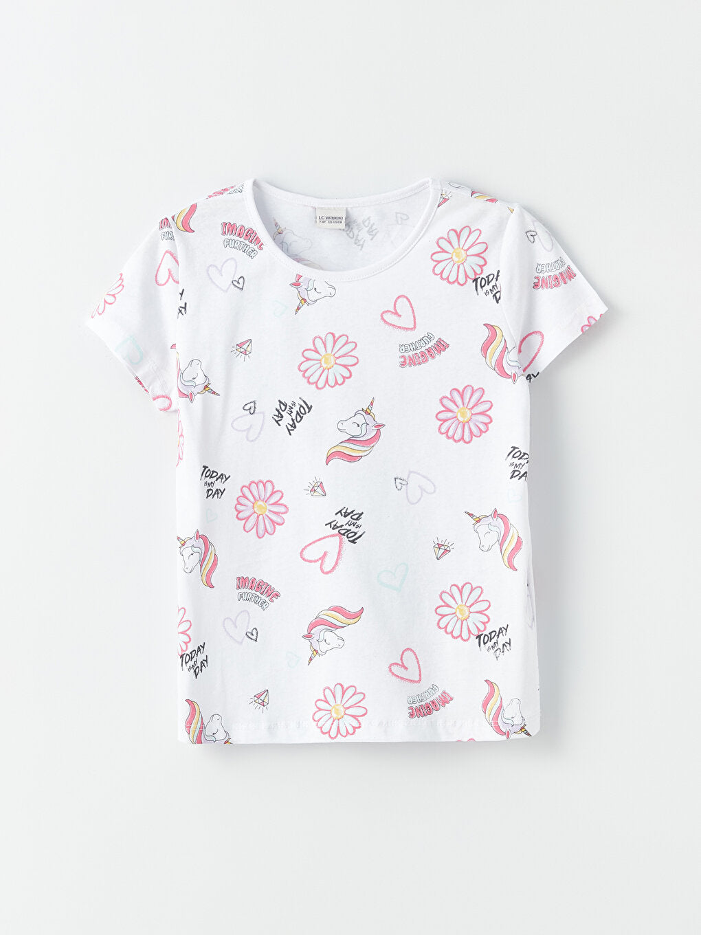 Crew Neck Printed Short Sleeve Girls' T-Shirt