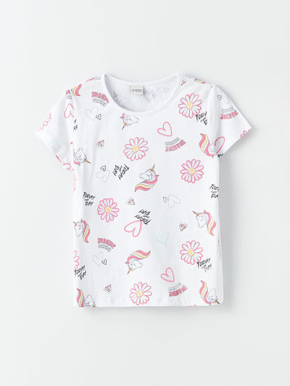 Crew Neck Printed Short Sleeve Girls' T-Shirt