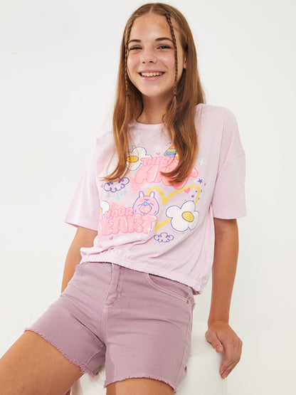 Crew Neck Printed Short Sleeve Girls' T-Shirt