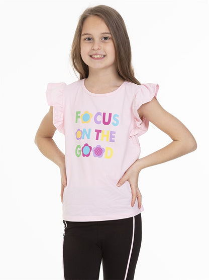 Crew Neck Printed Short Sleeve Girls' T-Shirt