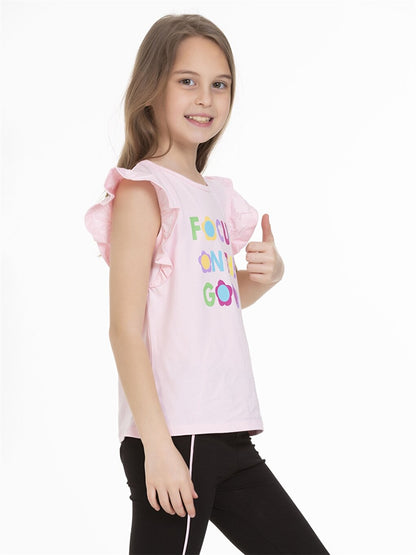 Crew Neck Printed Short Sleeve Girls' T-Shirt