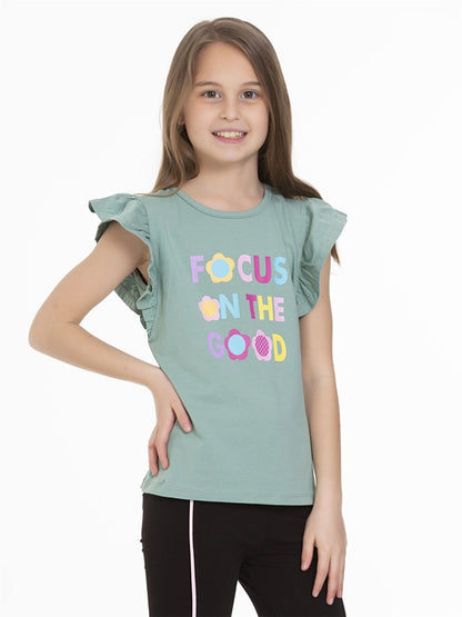 Crew Neck Printed Short Sleeve Girls' T-Shirt