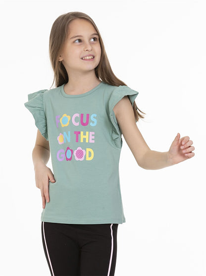 Crew Neck Printed Short Sleeve Girls' T-Shirt