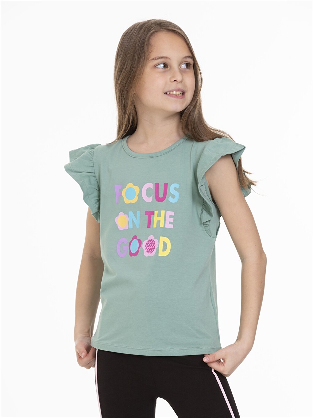 Crew Neck Printed Short Sleeve Girls' T-Shirt