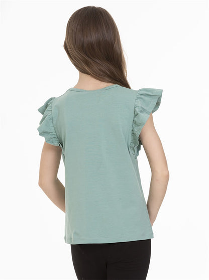 Crew Neck Printed Short Sleeve Girls' T-Shirt