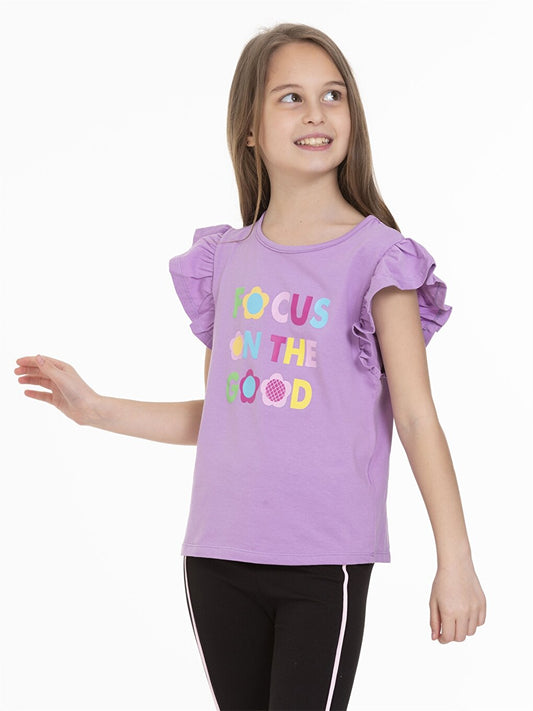 Crew Neck Printed Short Sleeve Girls' T-Shirt