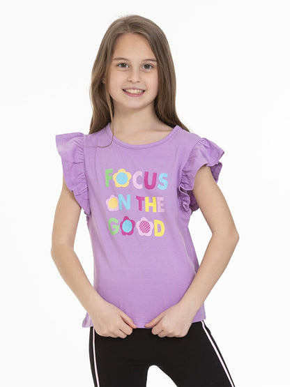 Crew Neck Printed Short Sleeve Girls' T-Shirt