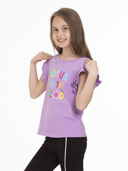 Crew Neck Printed Short Sleeve Girls' T-Shirt