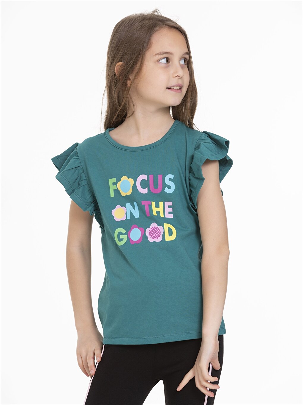 Crew Neck Printed Short Sleeve Girls' T-Shirt