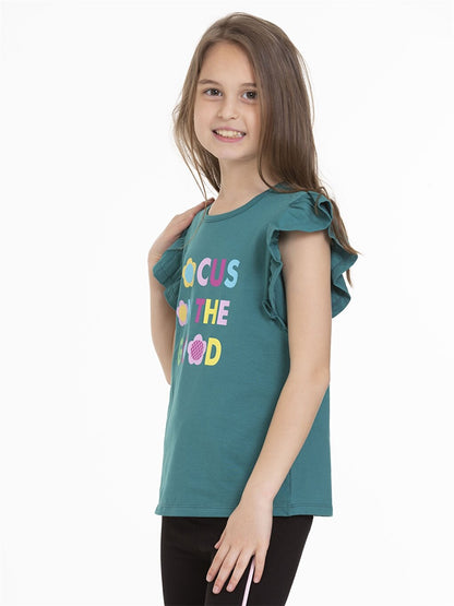 Crew Neck Printed Short Sleeve Girls' T-Shirt