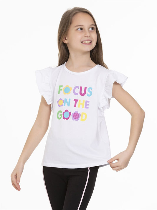 Crew Neck Printed Short Sleeve Girls' T-Shirt