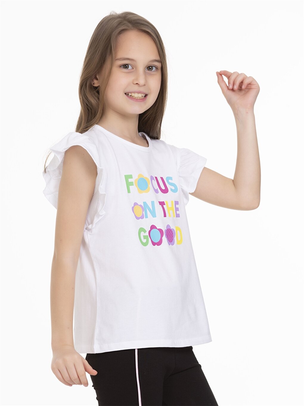 Crew Neck Printed Short Sleeve Girls' T-Shirt