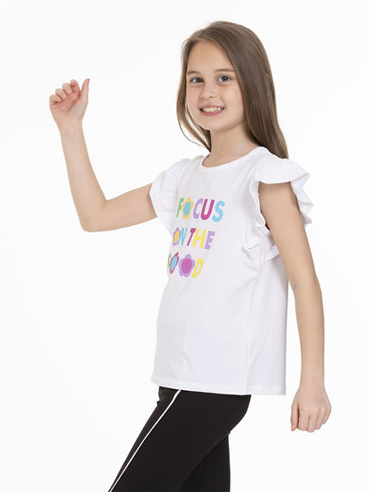 Crew Neck Printed Short Sleeve Girls' T-Shirt