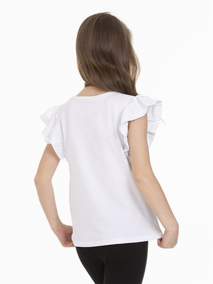 Crew Neck Printed Short Sleeve Girls' T-Shirt