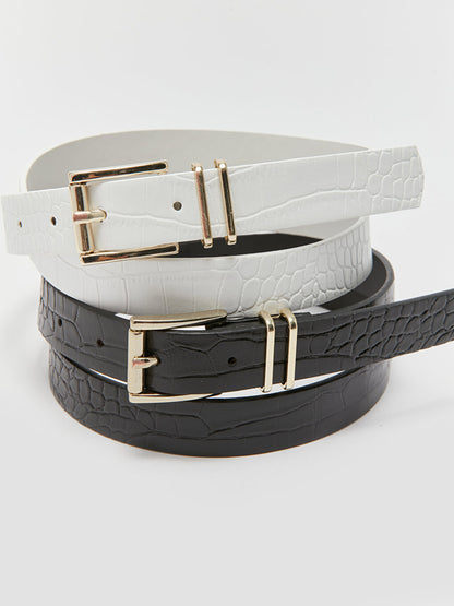 Leather Look Women's Thin Belt 2 Pack