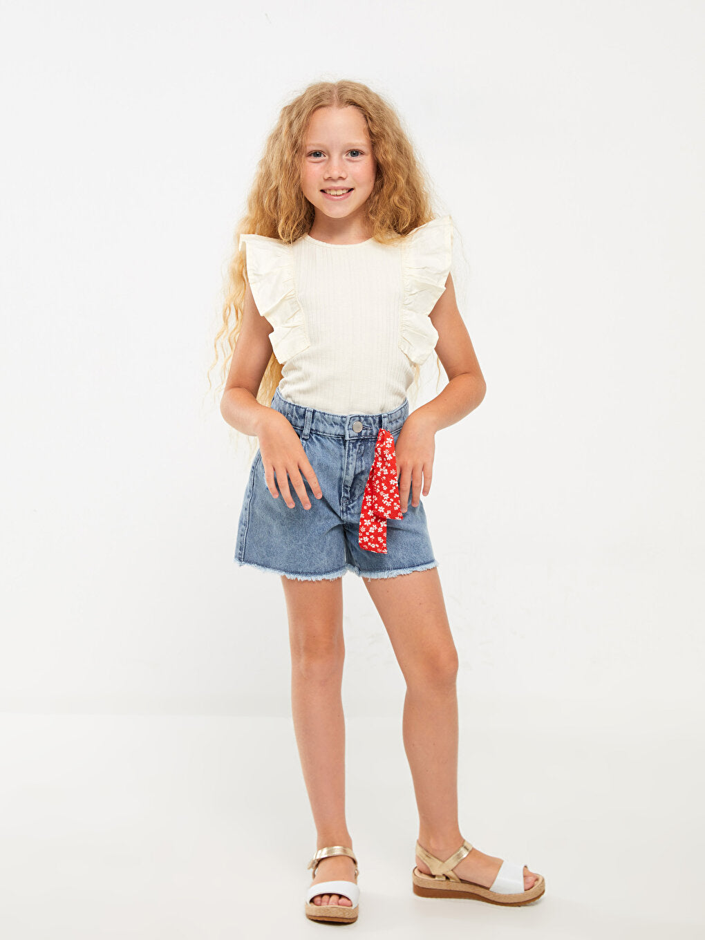 Crew Neck Ruffle Detailed Girl's T-Shirt