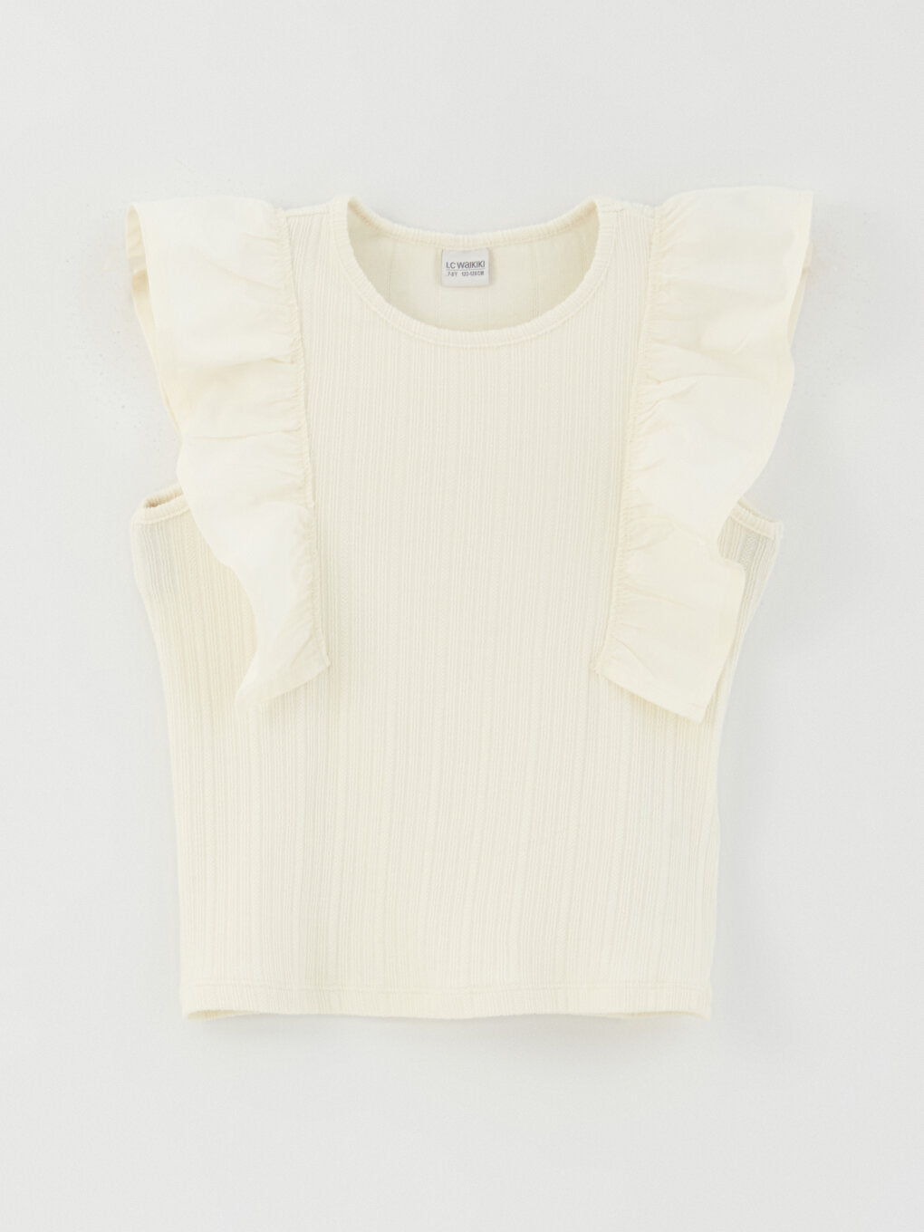 Crew Neck Ruffle Detailed Girl's T-Shirt